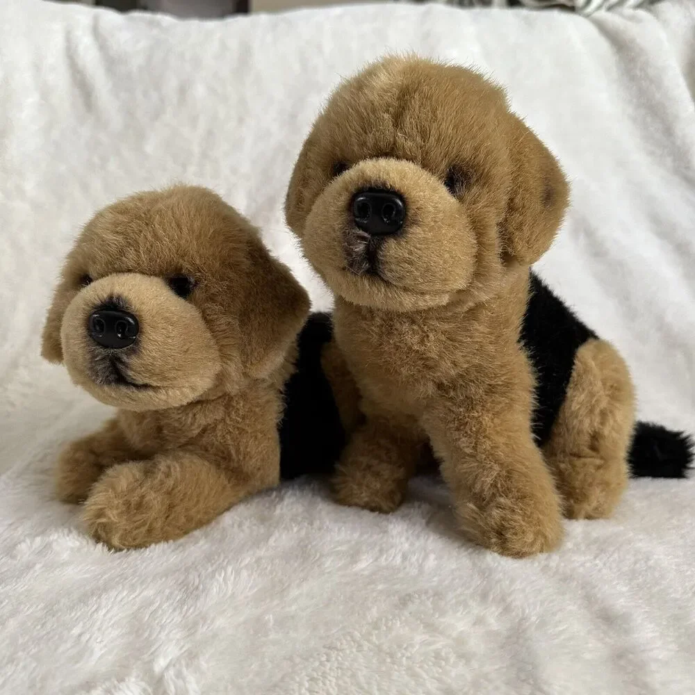 E & J Prima Classic Two German Shepherd Puppies Plush Realistic 8” Stuffed Dog